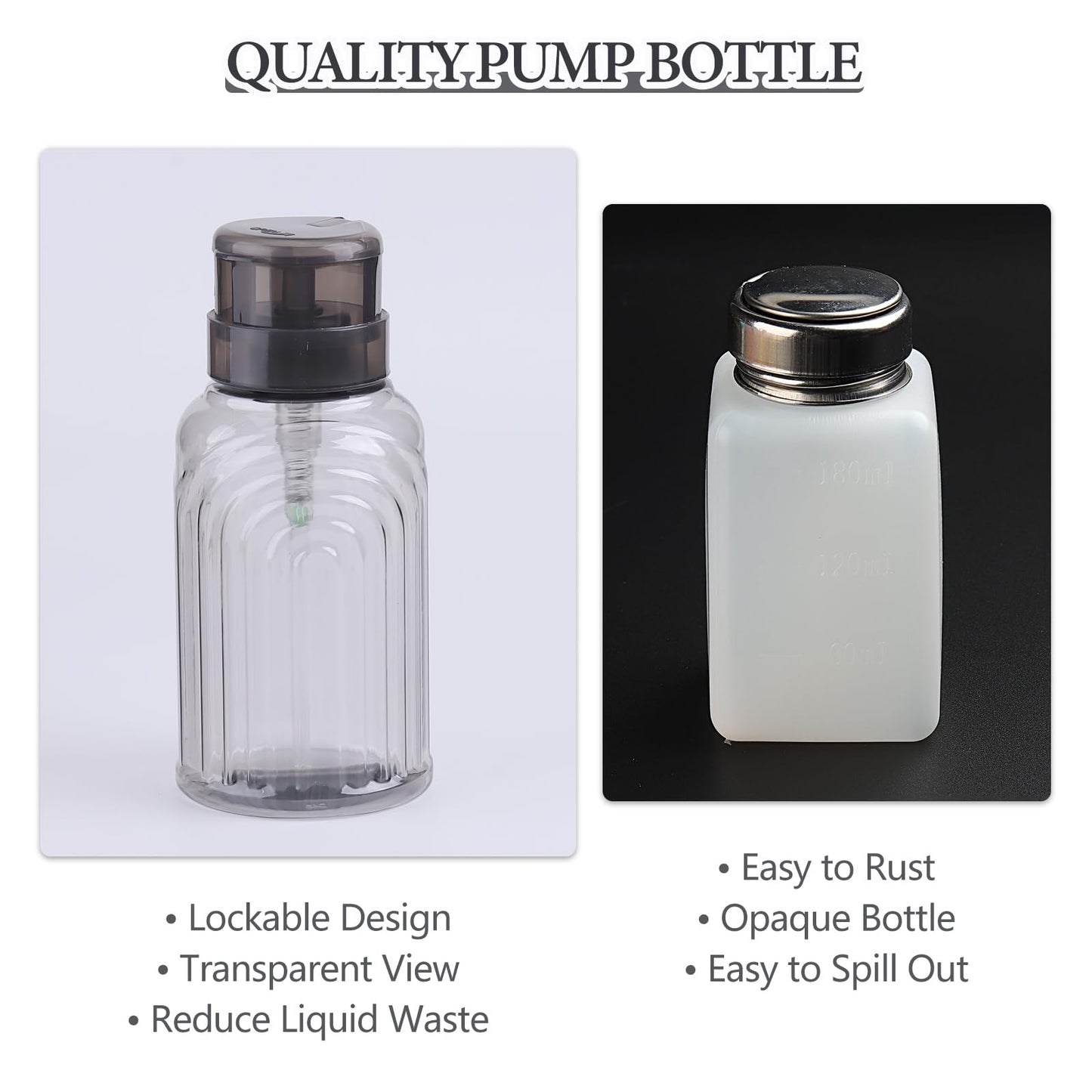 SUTOKAKA 2 Pack Non-Acetone Nail Polish Remover Pump Dispenser Lockable Empty Alcohol Dispenser Push Down One-Touch Bottle Container with Flip Top Cap for Makeup Remover Facial Toner, 300ML(10.1oz)