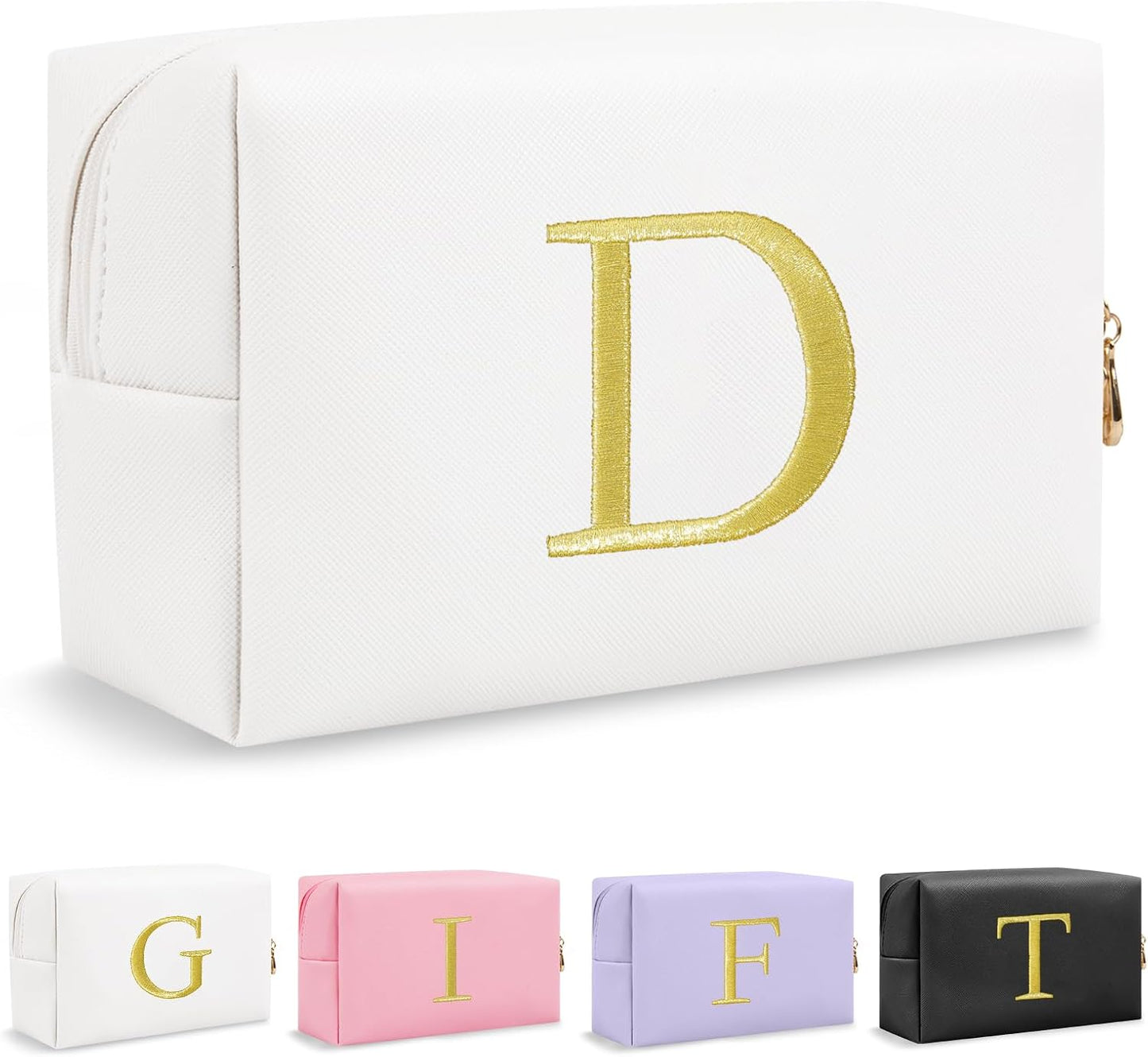 Personalized Initial Makeup Bag - Gold Embroidered Cosmetic Bag for Teens | Custom Travel Toiletry Bag (Black)