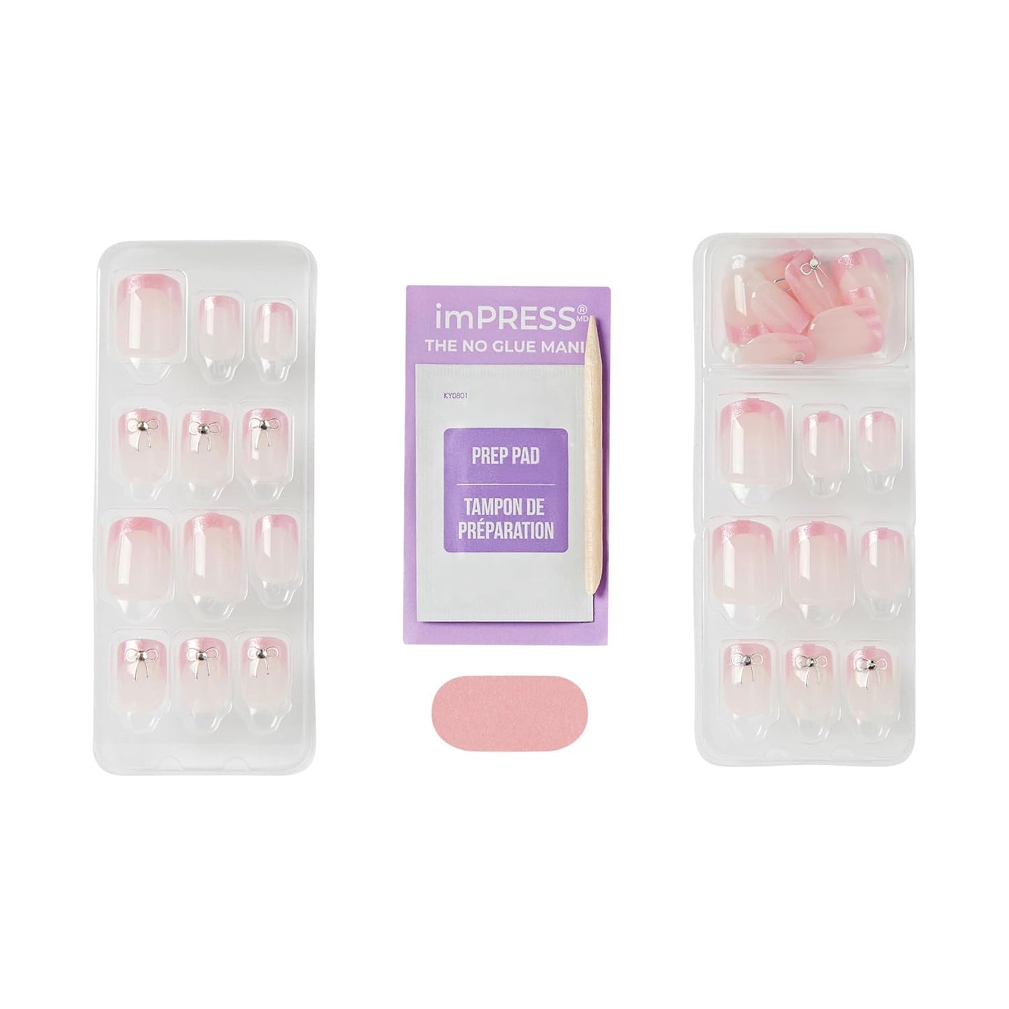 Kiss Impress Press-On Nails - Soft Petals Design, Pink Squoval Shape | Short Size, 30 Nails Included