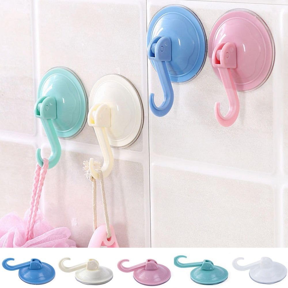 Clothe Hangers Self Adhesive Portable Punch-Free Vacuum Suction Cup Hook Multifunctional Round Towel Racks (White)