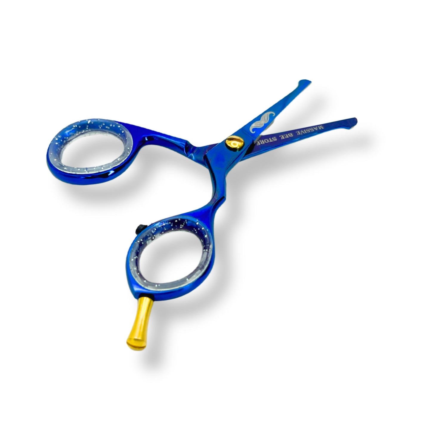 Massive Bee Store Rounded-Tip Trimming Scissors for Men – Stainless Steel High Carbon Beard, Mustache, and Ear Hair Grooming Scissor (Blue (Round-Tip))
