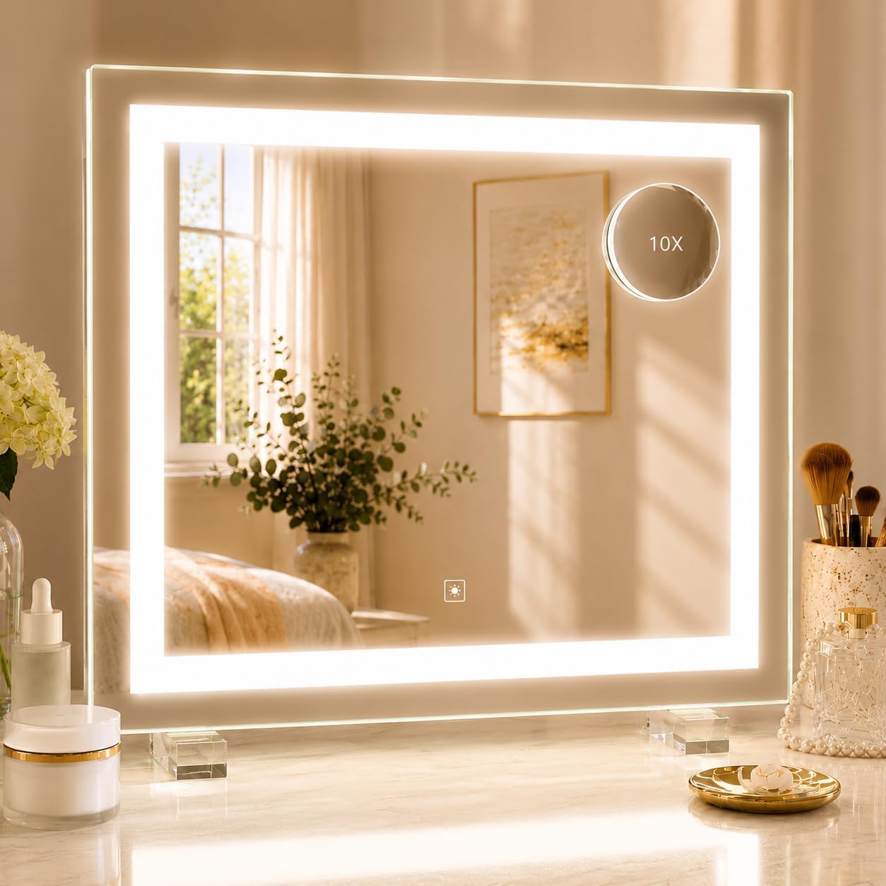 Lighted Vanity Mirror - 22.8"x18" Dimmable LED Makeup Mirror with 10X Magnification | Smart Touch Control, White
