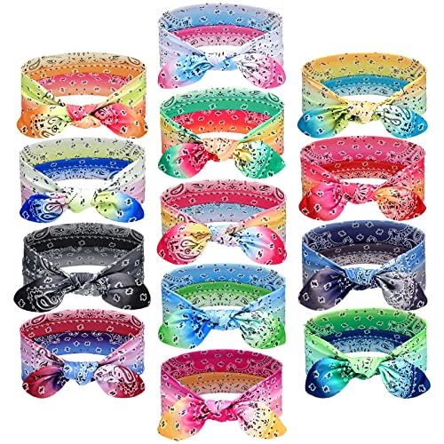 WILLBOND 13 Pcs Gradient Color Bandana Bow Headbands for Women