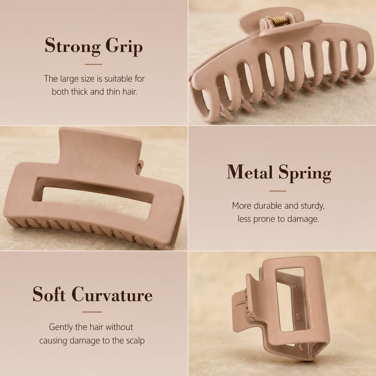 Tonater 12 Pack Matte Hair Claw Clips, 3 Styles Small Medium Large Durable PS Hair Claws for Women Girls, Strong Hold Non-Slip Hair Clips for Thick Thin Fine Curly Hair, Cute Simple Neutral Hair Gifts