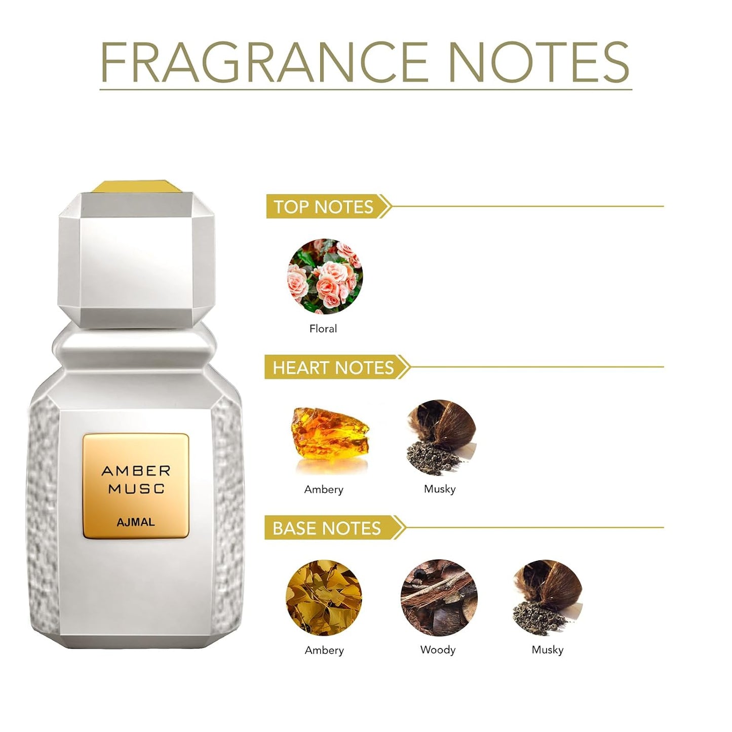 Ajmal Amber Musc Eau de Parfum 3.4 oz - Unisex Amber Floral & Musky Woody Fragrance with Rose, Cedarwood & Musk | Long-Lasting Luxury