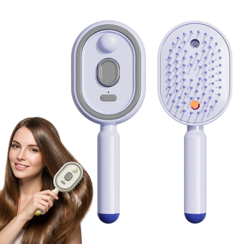 Electric Spray Air Cushion Massage Comb, 5 in 1 Air Cushion Brush, Rechargeable Hair Grooming Tool for Dry Frizzy Hair (Purple)