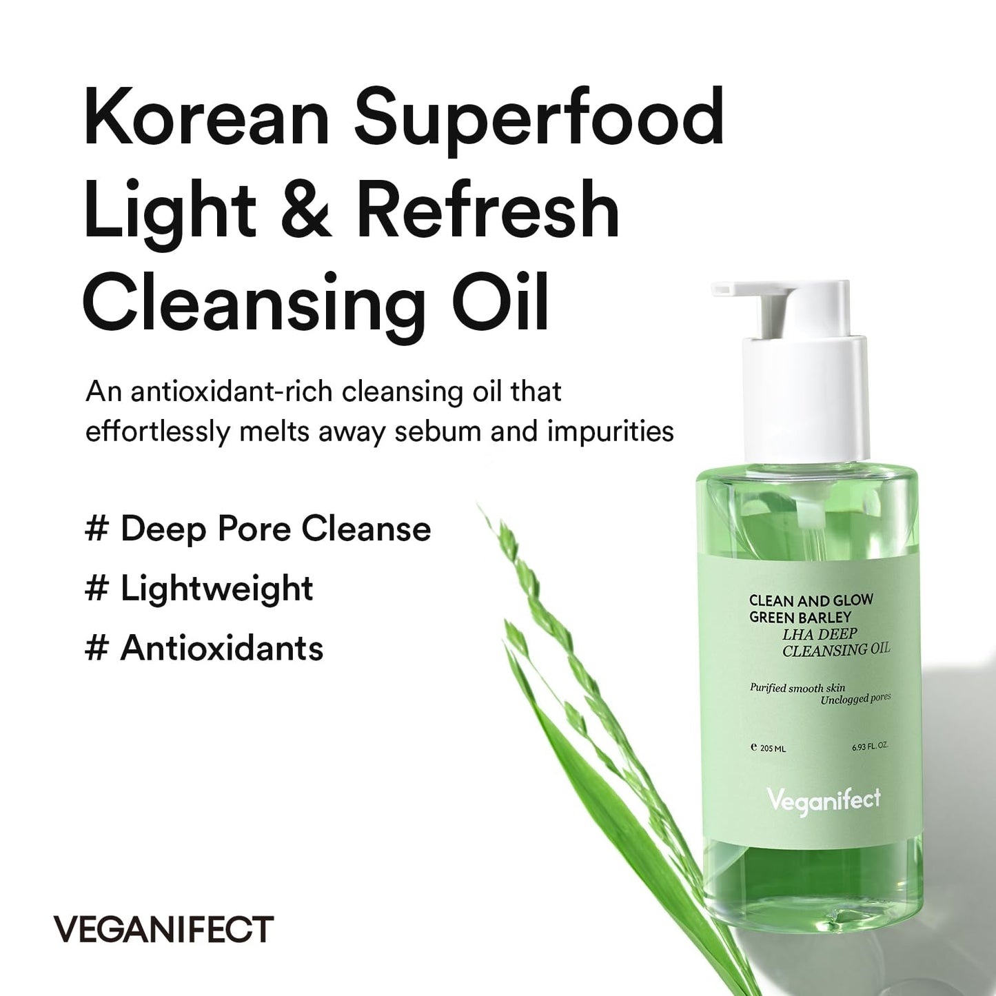 LHA Deep Cleansing Oil - Vegan Pore Control & Blackhead Remover | Gentle Daily Makeup Remover, 205ml/6.93 fl oz