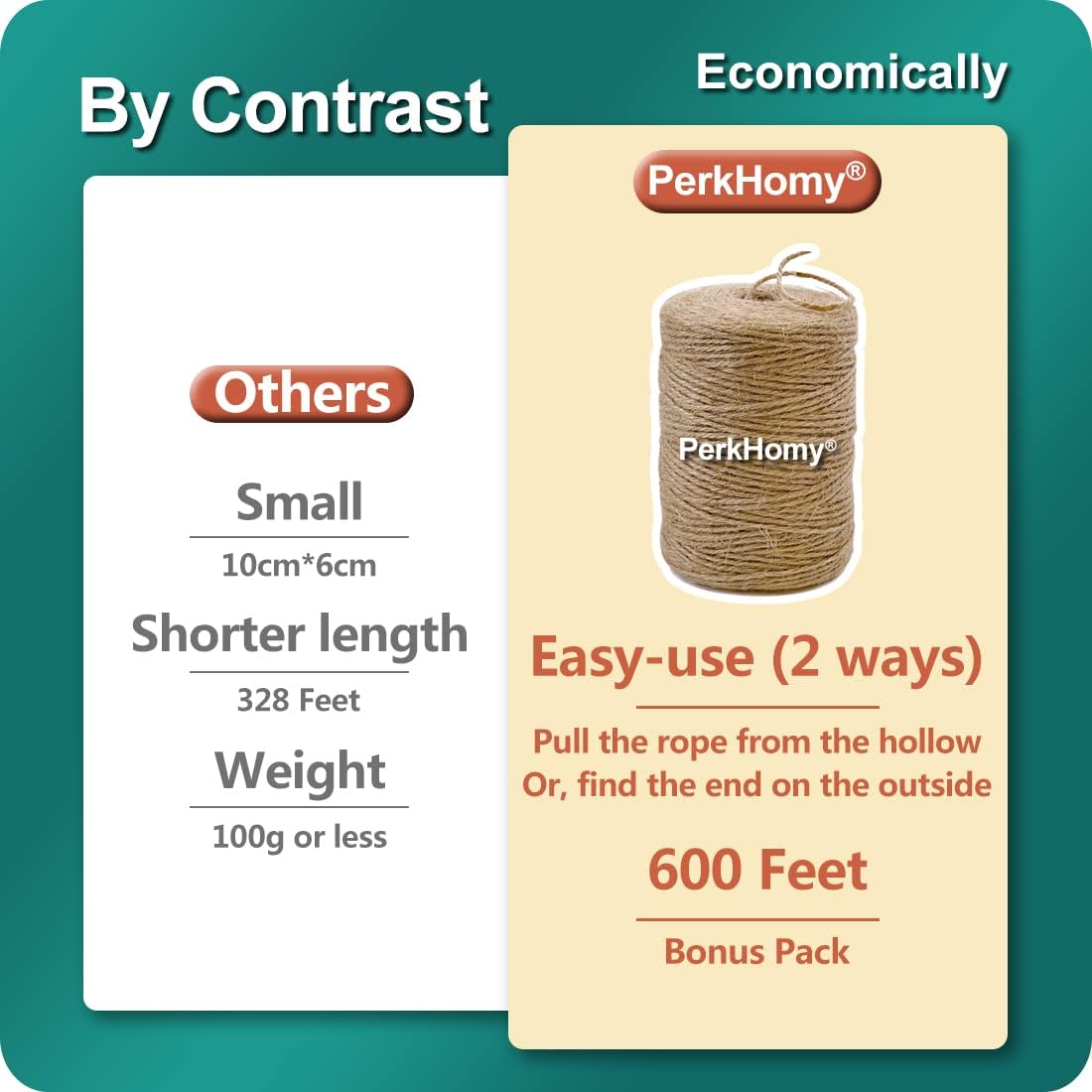 Natural Jute Twine - 600 Feet Craft String for Gift Wrapping, Gardening & Macrame | Brown 2mm