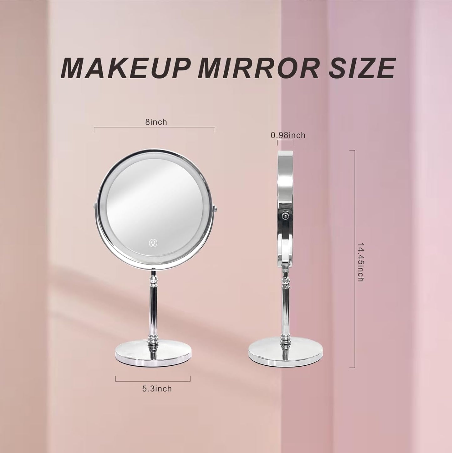 Makeup Mirror with Lights ，8 Inch 1X/10X Rechargeable Double Sided Magnifying, 360° Rotation LED HD Mirror with 3 Colors，Brightness Adjustable, Gifts for Women & Men