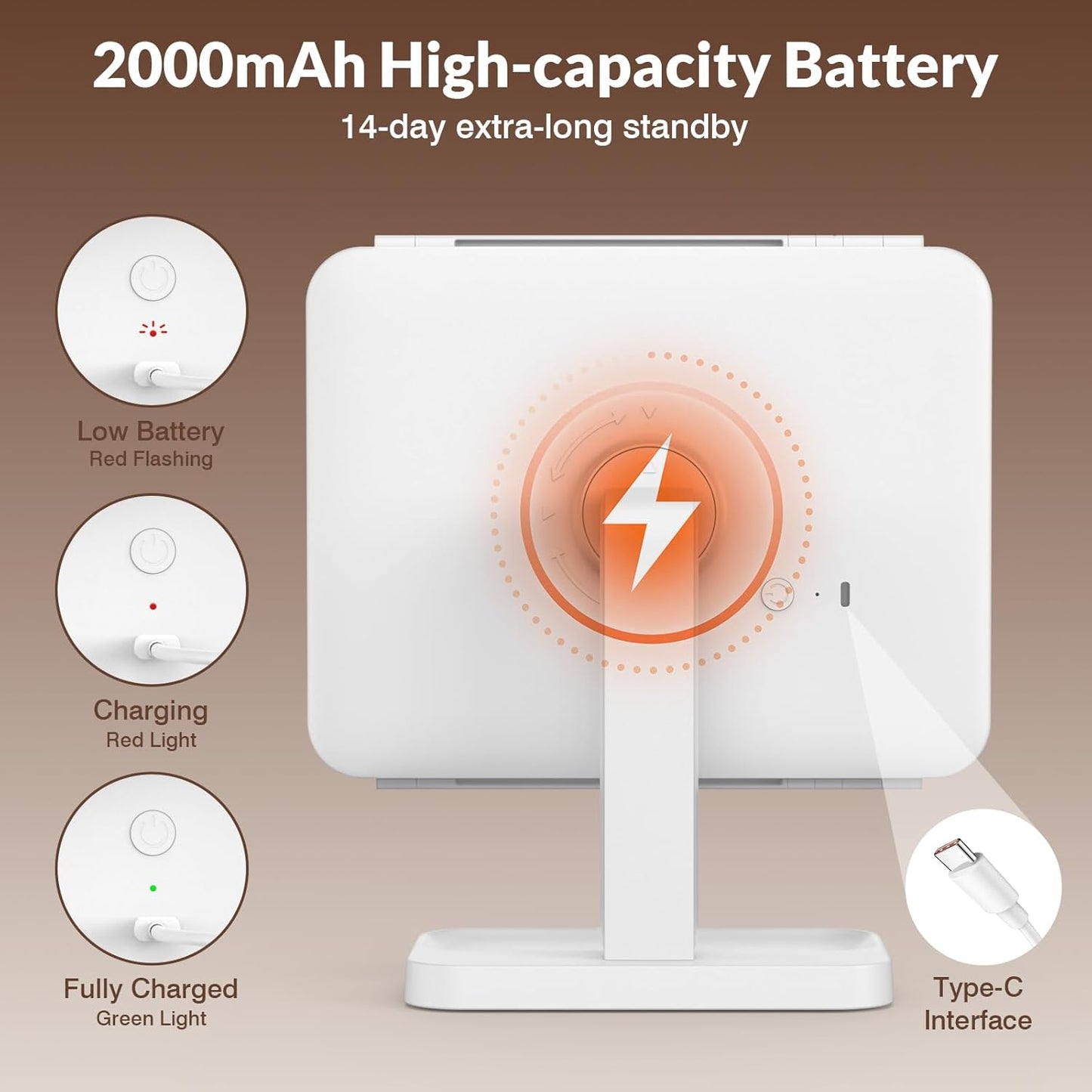 Rechargeable Trifold Lighted Makeup Mirror - 1X/2X/3X Magnification, 3 Color LED Lights | Foldable Vanity Mirror for Travel & Home