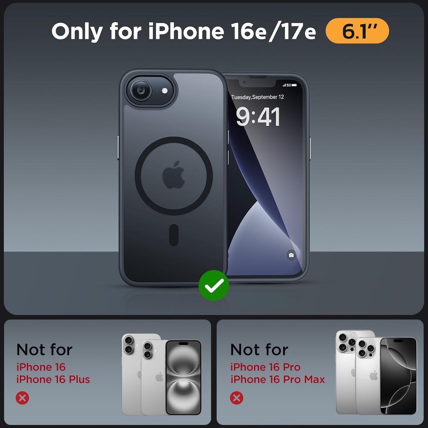 iPhone 16e/17e Case - Military-Grade Shockproof Protection with Velvet Touch | 6.1" Matte Black & 2x9H+ Screen Protectors