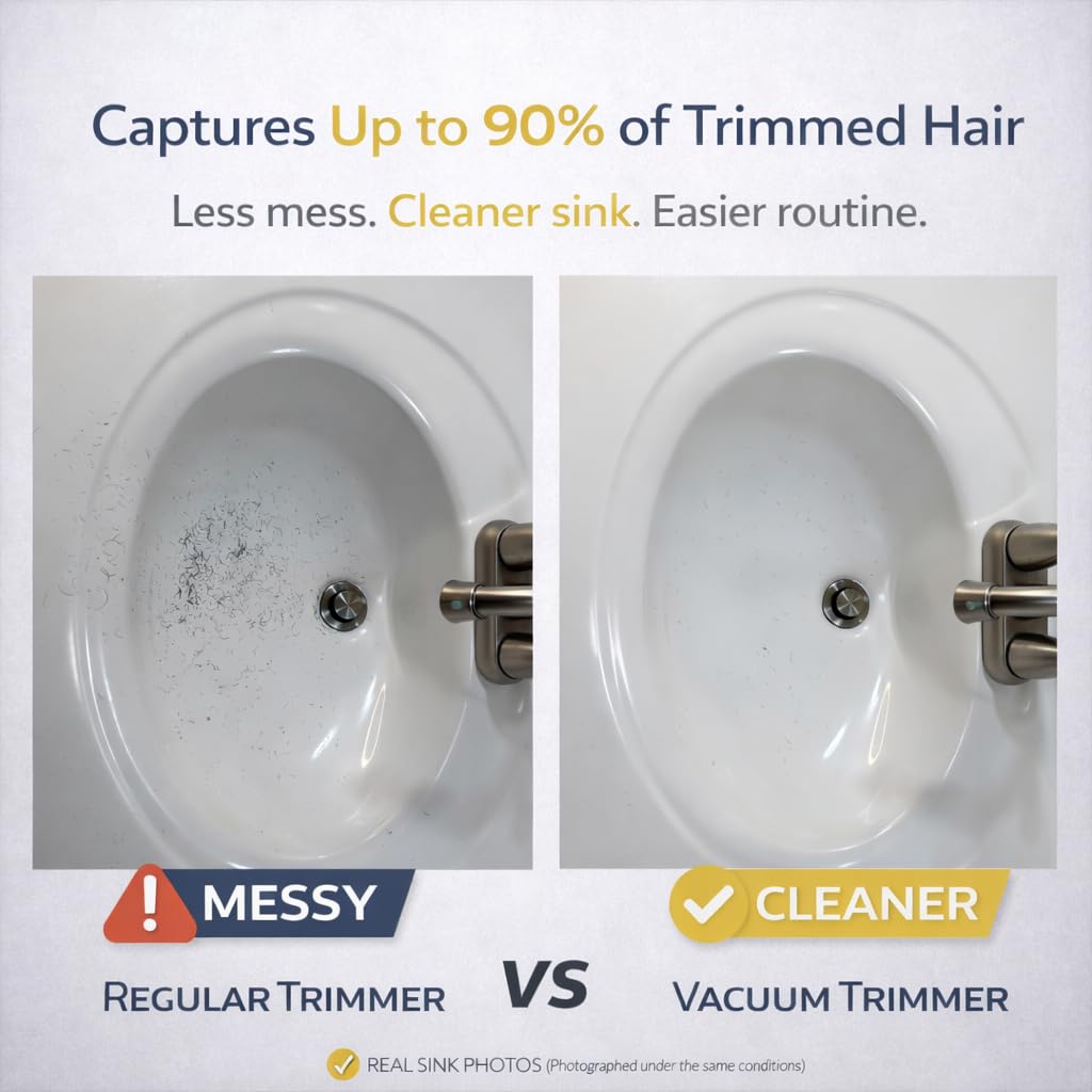 TrimBliss Vacuum Beard Trimmer for Men – Rechargeable Trimmer with Vacuum, Titanium Blade, Adjustable Comb, Waterproof Cordless Hair Clippers & Beard Kit for Less Mess Grooming