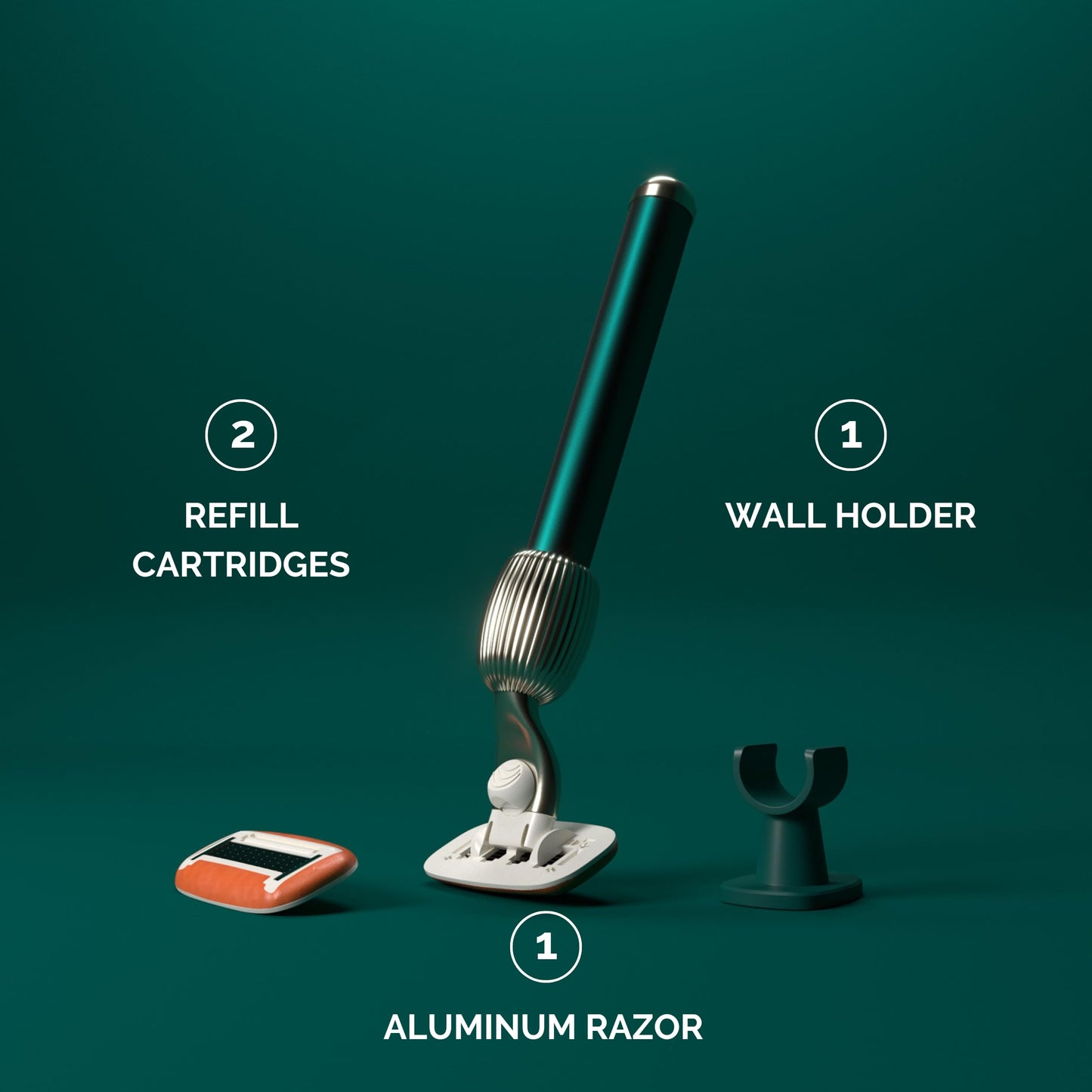 Fler The Razor Starter Set - 5 Blade Women’s Razor with 2 Refill Blades and Wall Holder, Cartridge with Aloe Vera & Vitamin E lubricated ring - Unisex - Pine (Green)