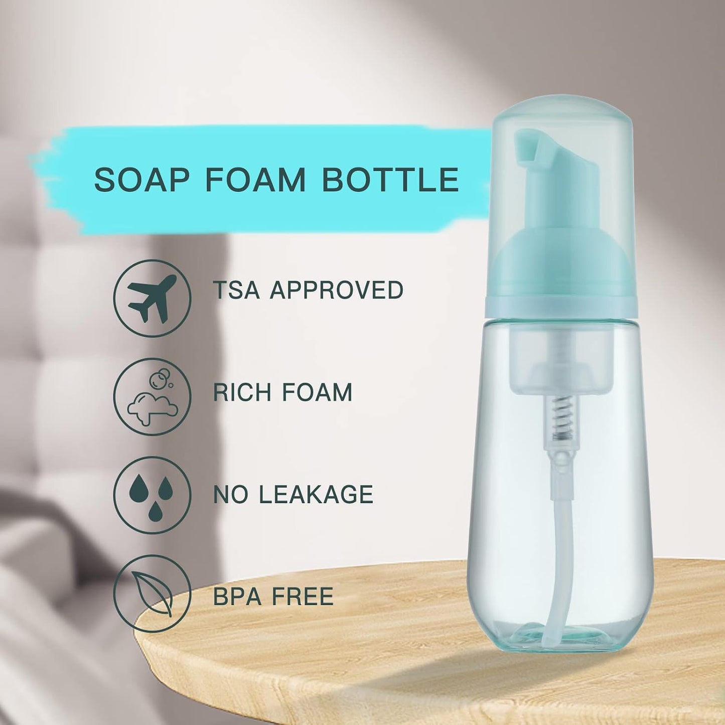 Foaming Lash Shampoo Bottle - Empty Travel Dispenser for Cleanser | 60ml, Green