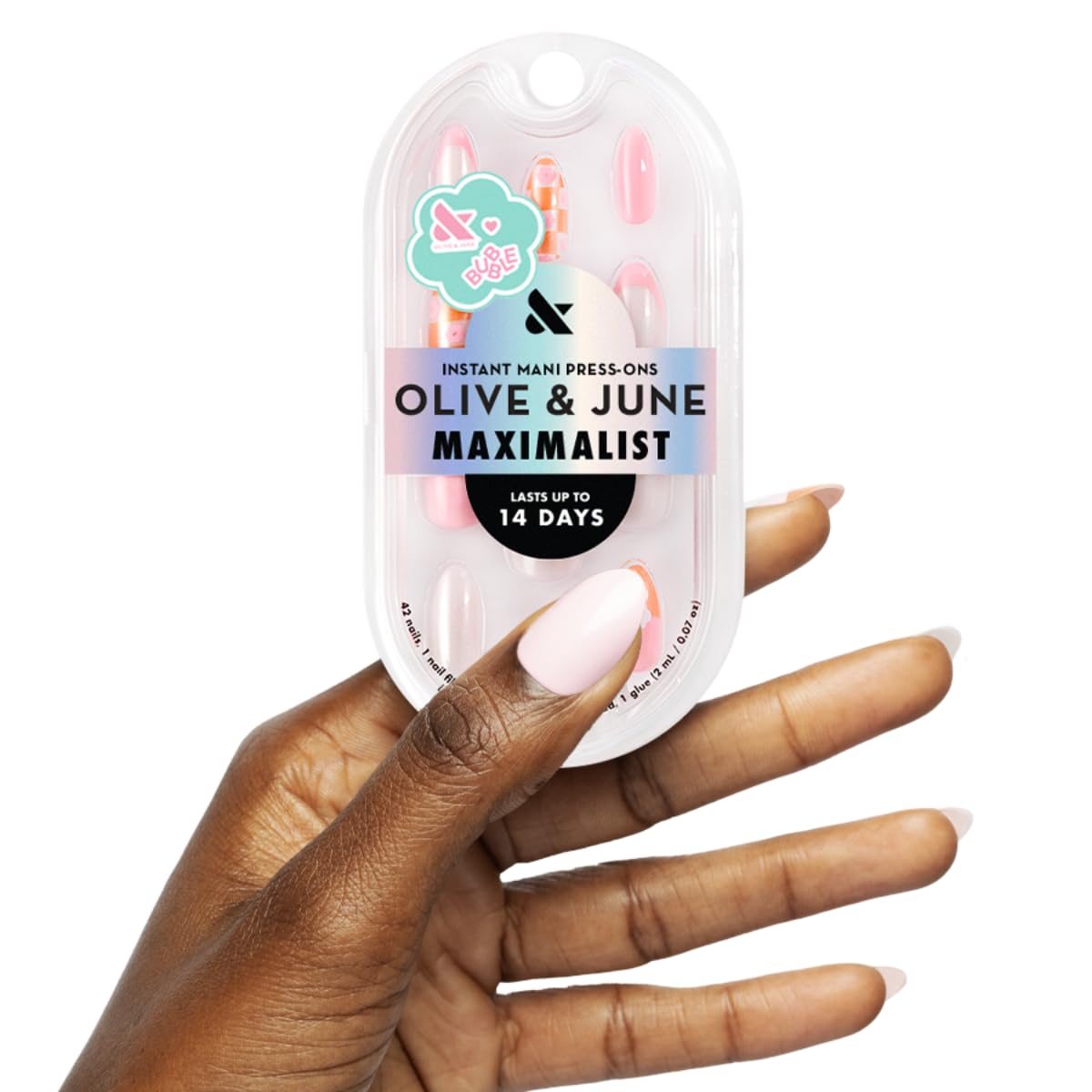Maximalist Press-On Nails - Non-Toxic, Long-Lasting, Salon-Quality | 42 Fake Nails in 21 Sizes - Short Round Sky Chrome