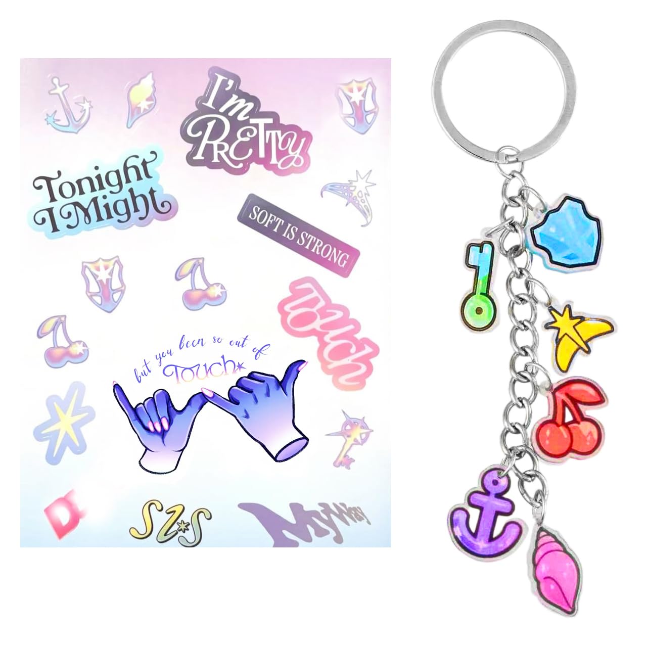 vavkvr Katseye Keychain Inspired Merch Set Includes Keychain Temporary Tattoos Concert Outfit Accessories Gifts for Teens Fans Women (Style - kaye)