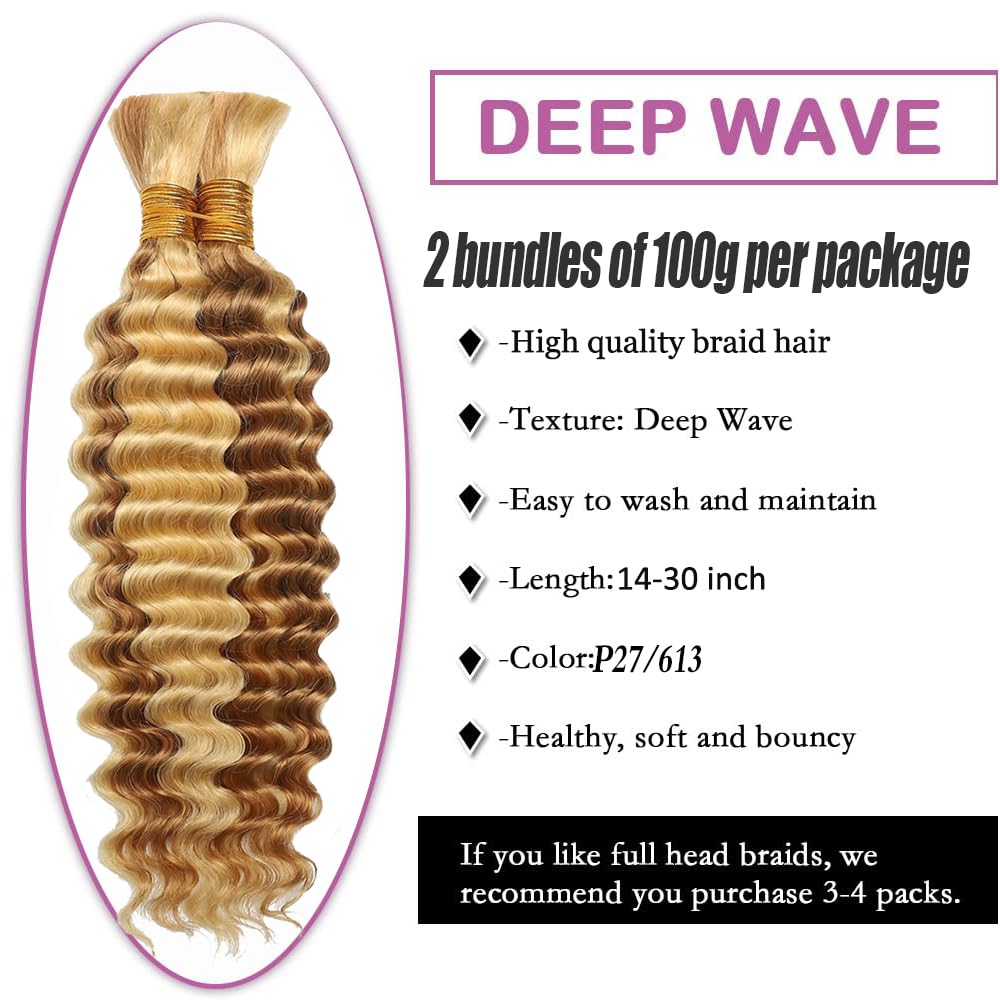 613 Boho Human Hair 613 Boho Hair For Braiding Highlight Blonde Braiding Pre Stretched Deep Curly Wave Ombre 613 Blonde Braids No Weft HuxoWax Color 613 Braids 22 22 Inch