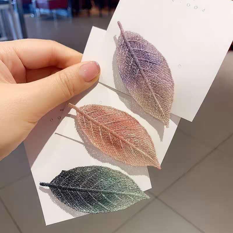 Elegant Leaf Hair Clips - 4 Pairs Embroidered Hairpins for Women