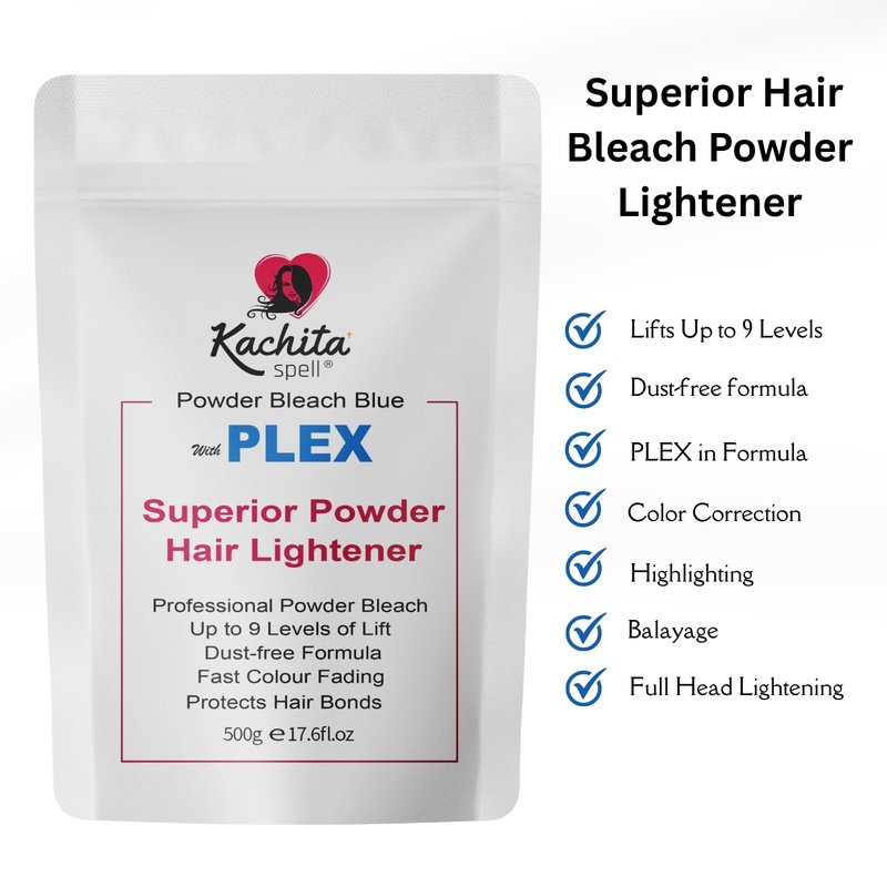 Kachita Spell Professional Blue Hair Bleach Lightener with Plex Technology, Up to 9 Levels of Lift Bleach Powder & Hair Decolorization for Highlights, Blonde, Balayage, Dust Free, 1.1 Lbs