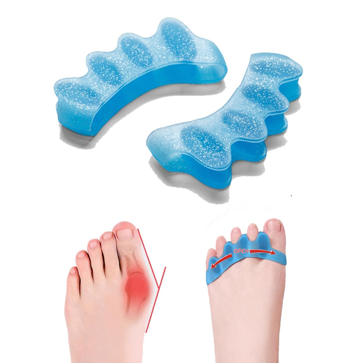 Silicone Toe Separators - Gel Spacers for Bunions & Overlapping Toes | 2 Pcs, Reusable, Flexible (Transparent)