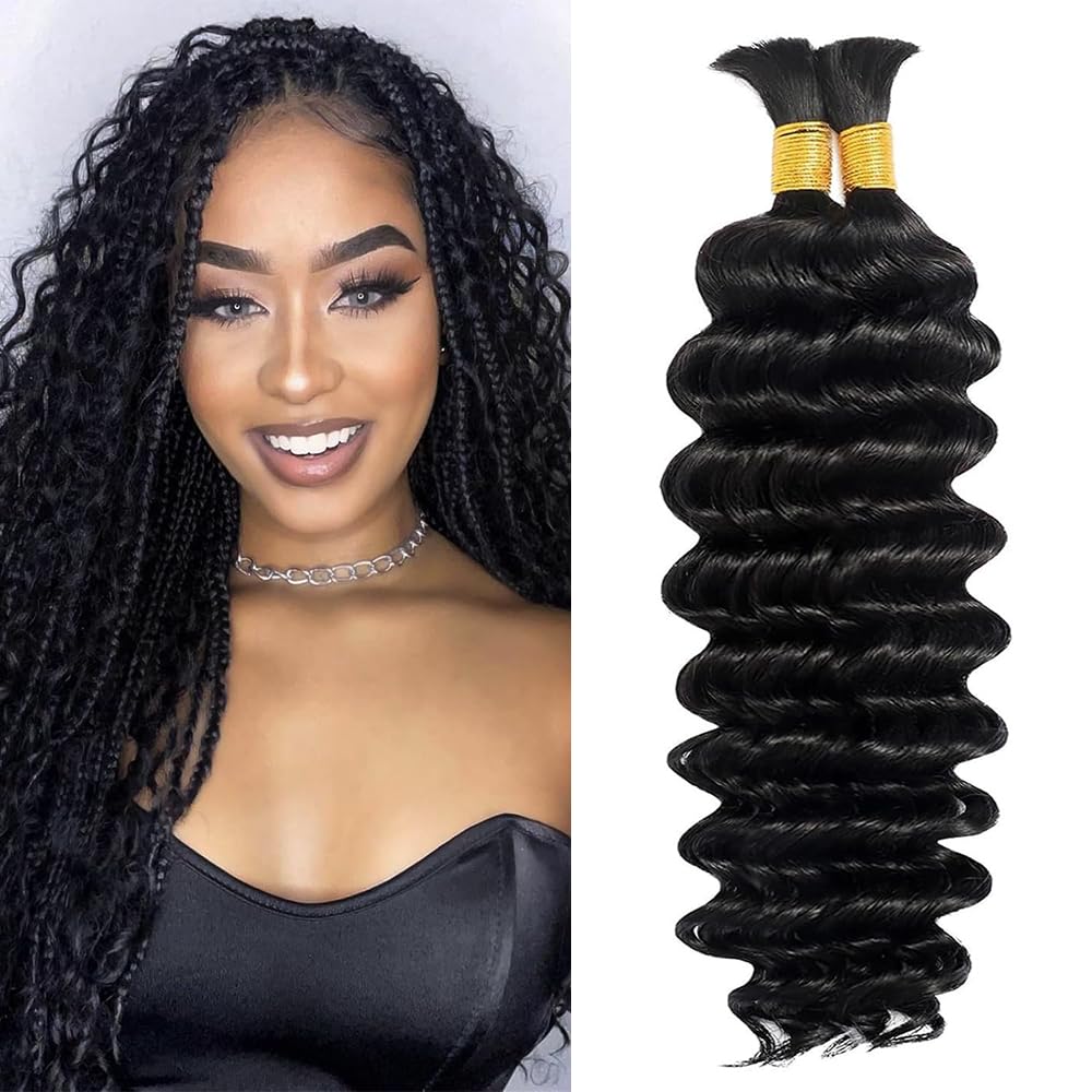 GveoXvo 27/613 Human Braiding Hair Deep Water Wave Bulk Human Hair 100g 14 Inch 613 Curly Human Hair for Boho Braids Hair Extensions No Weft 2 Braids