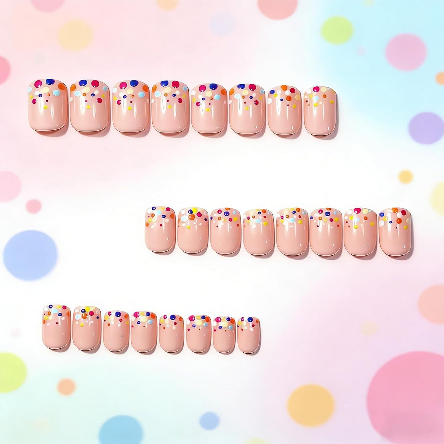 Colorful Polka Dot Press-On Nails - Short Square Acrylic Fake Nails | Glossy Full Cover, 24 Pcs