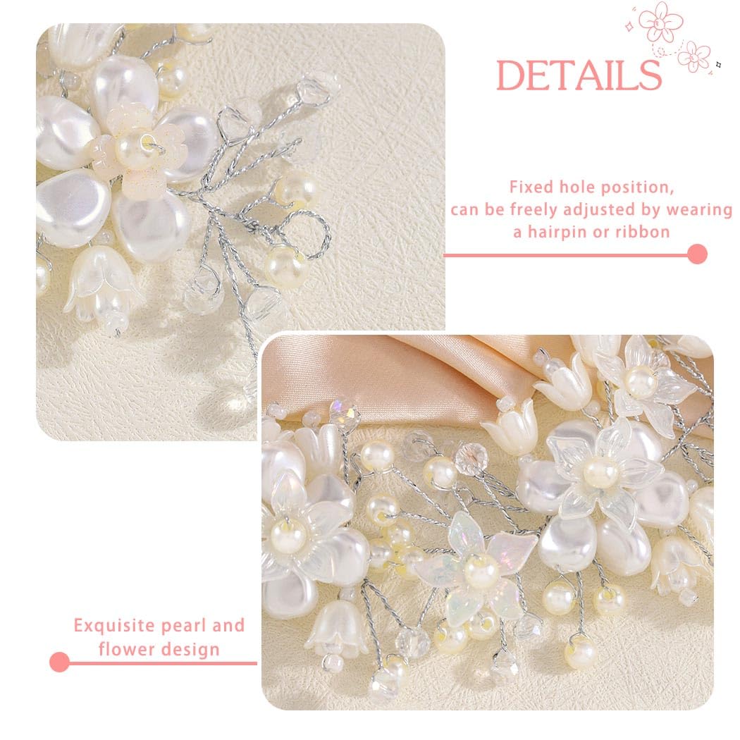 Campsis Flower Girls Hair Accessory, White Floral Headpiece, Wedding Pearl Headband for Girls