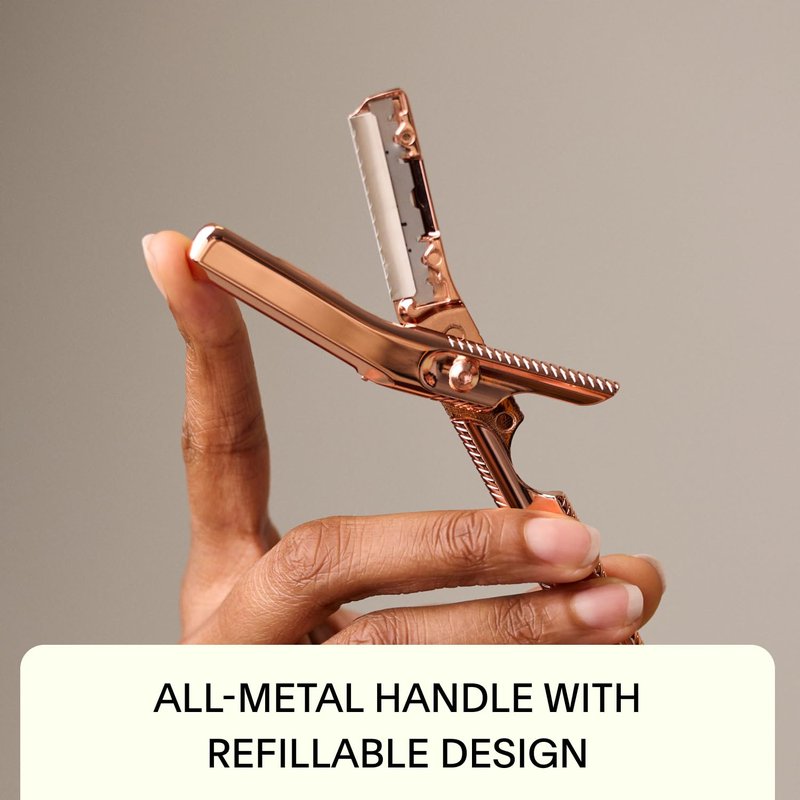 Leaf Shave | Leaf Dermaplaner Kit, All-Metal Reusable Dermaplane Razor and Exfoliating Tool for Women, Includes Matching Stand and 10-Pack of Refills - Black