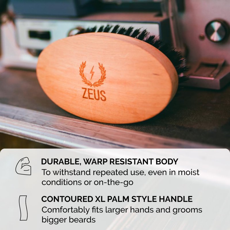 ZEUS Oval Military Beard Brush for Men, Natural Boar Soft Bristle Grooming Tool for Shaping, Conditioning & Daily Beard Maintenance (Made in Germany) Q92