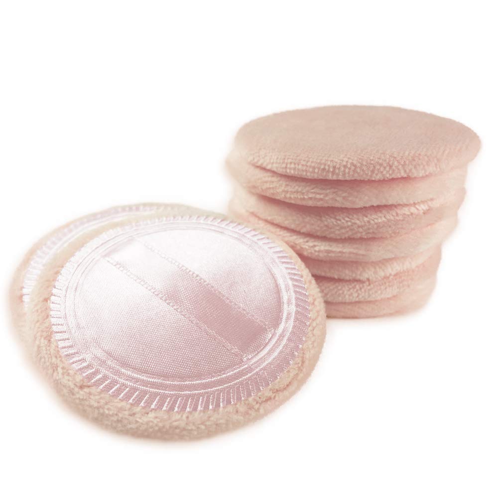 Powder Puff Cotton Makeup Pads - 10pcs Cosmetic Face Puffs with Ribbon | 2.36 Inch Beige