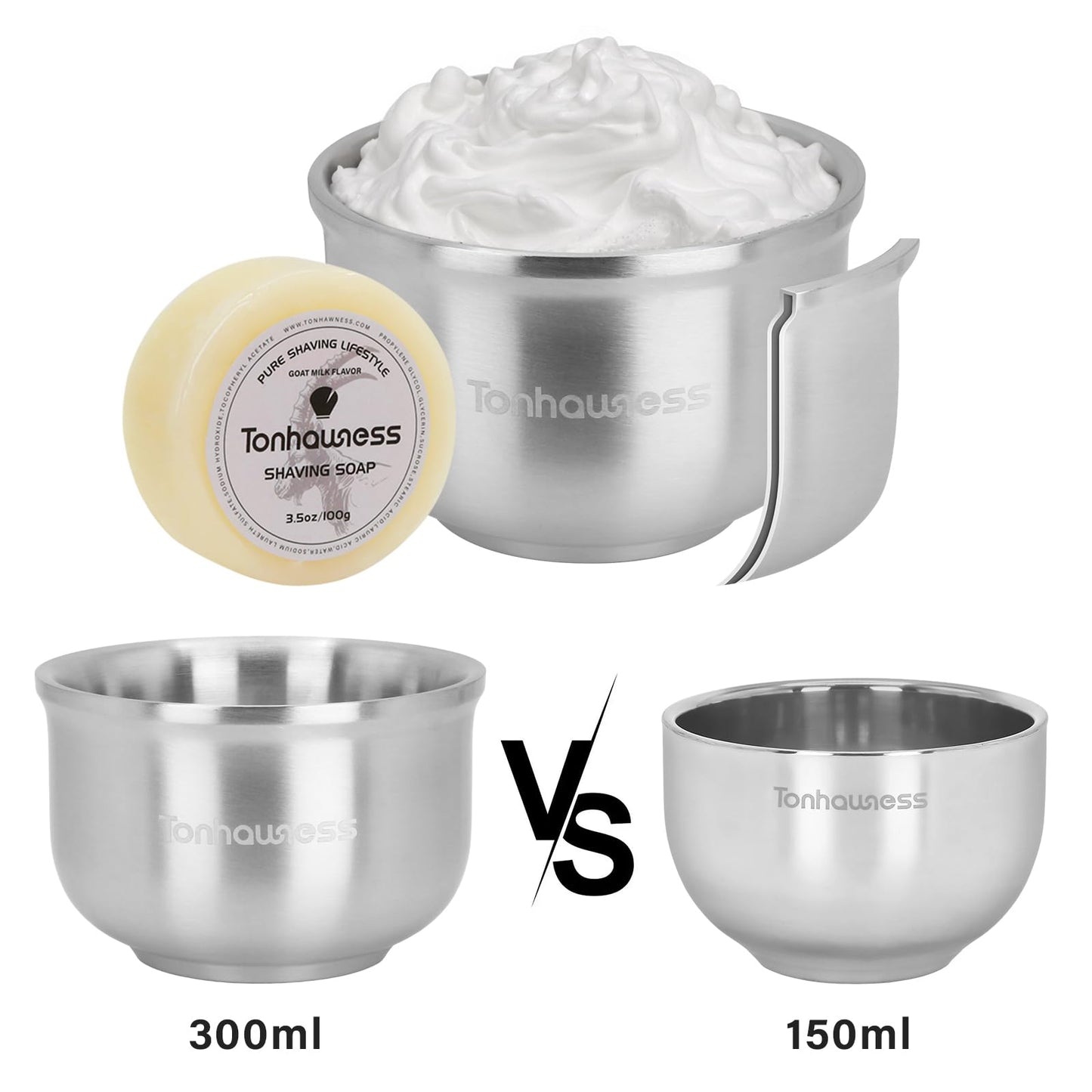 Shaving Brushes Kit For Men, 4 In 1 Shaving Brush Set Includes Nylon Bristle Shaving Brush, Sandalwood Shaving Cream, Stainless Steel Shaving Bowl and Stand (Nylon Bristle with Soap)