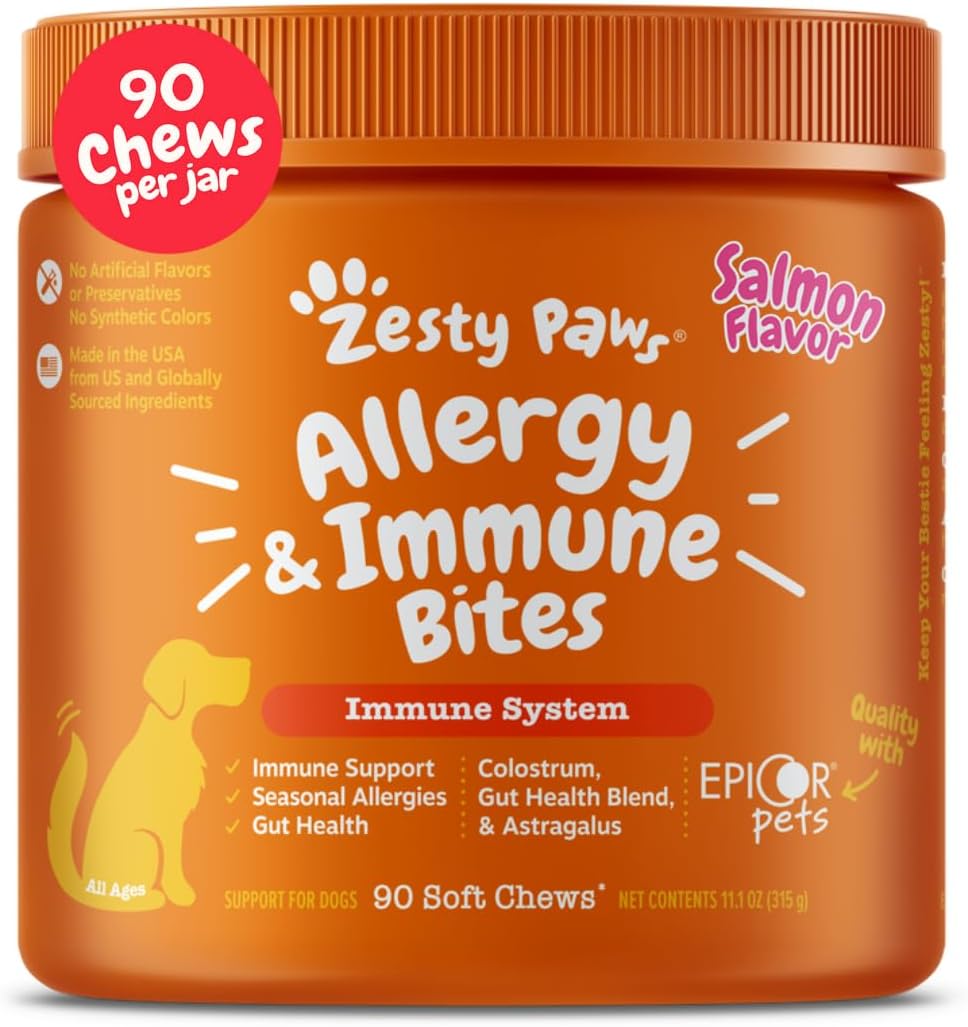 Zesty Paws Allergy Immune Bites - Dog Allergy Chews for Itchy Skin & Ears | Lamb Flavor, 90 Count