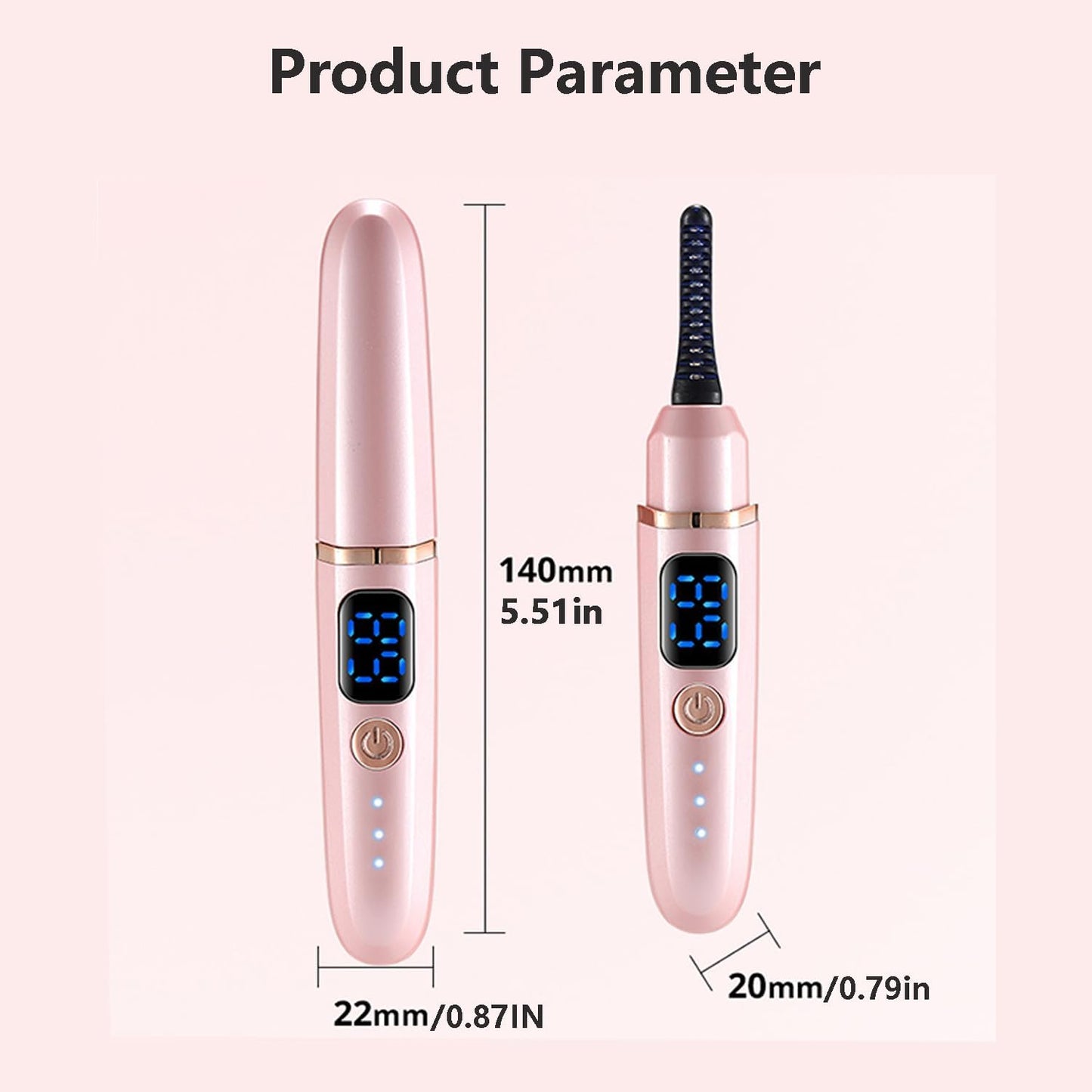Electric Heated Eyelash Curler - 3 Temperature Modes & LED Display | Type-C Rechargeable, Pink