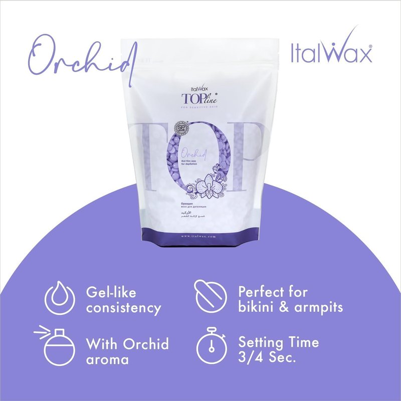 Italwax Top Line Orchid Hard Wax Beads 1.65 lb (750 g) – Transparent Fast-Setting Jelly Wax with Floral Fragrance for Bikini & Underarms, Strong Grip, Professional Use – Made in Italy