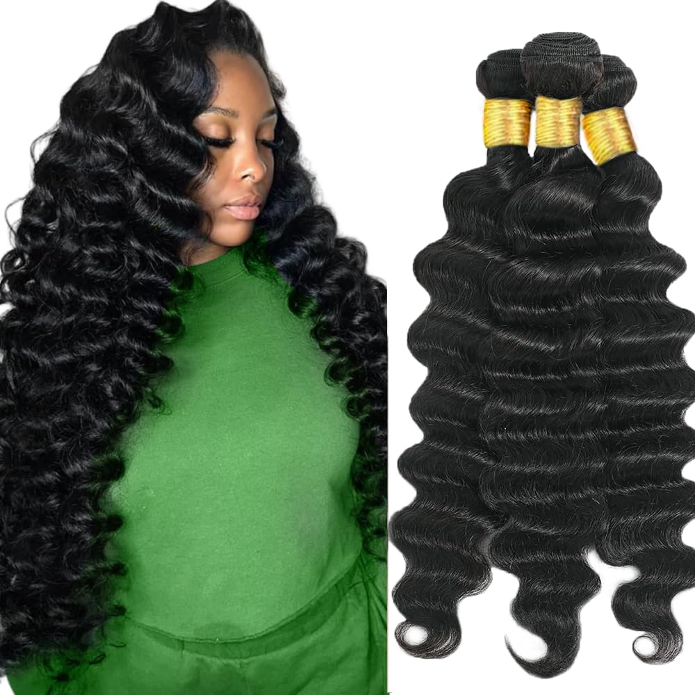 Loose Deep Wave Bundles Human Hair Black Bundles Human Hair 310g 24 26 28 Inch 3 Bundles Mixed Length Brazilian Virgin 1b Color Bundle Hair Extensions