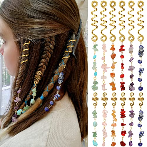 BBTO 12 Pcs Gold Dreadlock Hair Cuffs for Braids Bright Colors