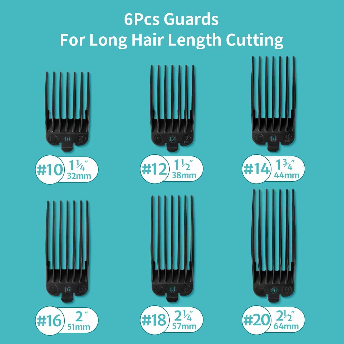Clipper Guards Set | 6-Piece Replacement for Wahl Clippers - Sizes 1.25" to 2.5", Black