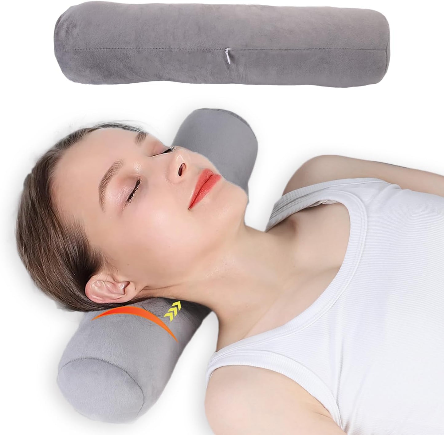 Cervical Neck Roll Pillow - Comfortable Support for Sleeping | Large Bolster Pillow for Bed, Legs & Yoga (Grey)