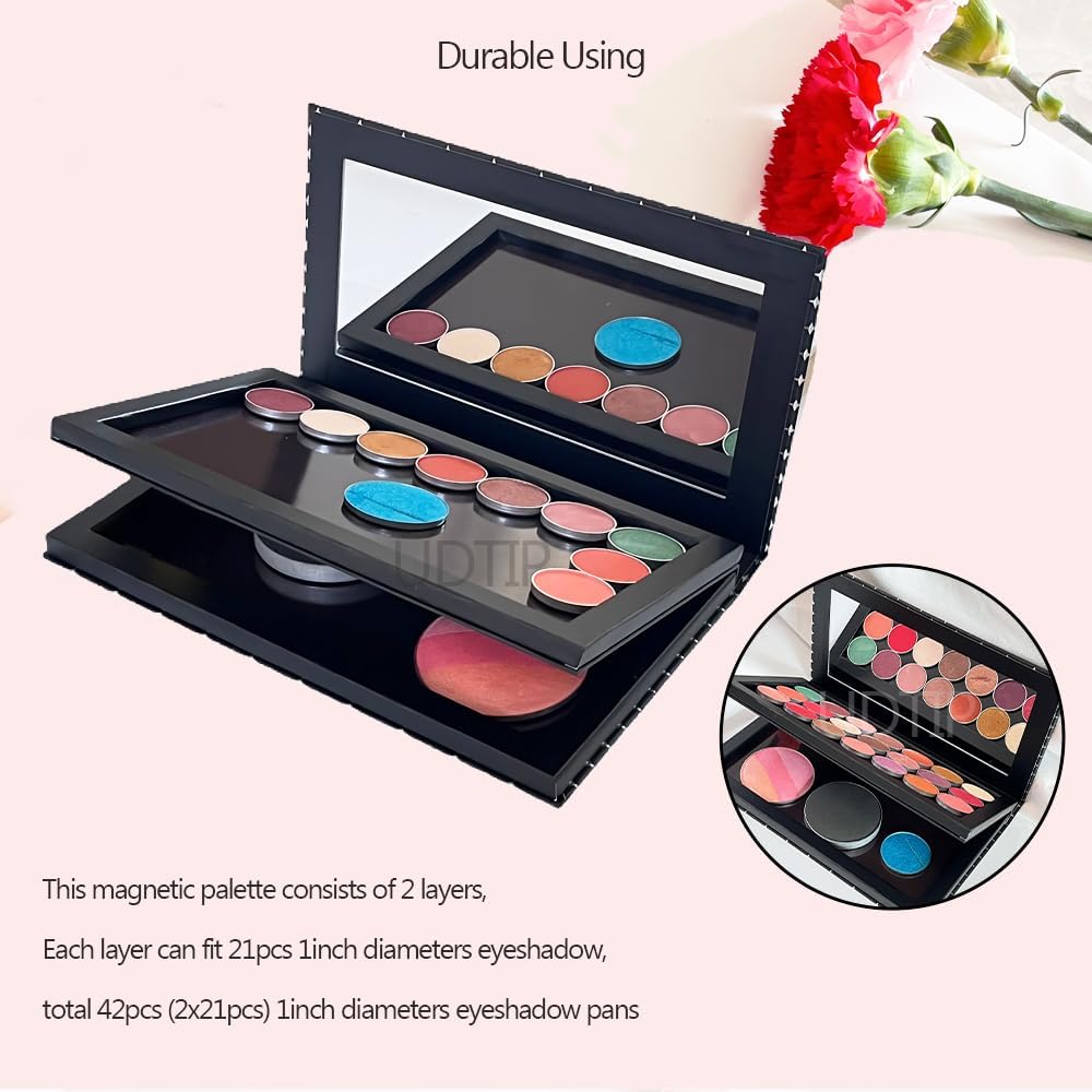 Magnetic Eyeshadow Makeup Palette - Double Layer Book Design with Mirror & 20 Adhesive Stickers | Silver Stars Cover