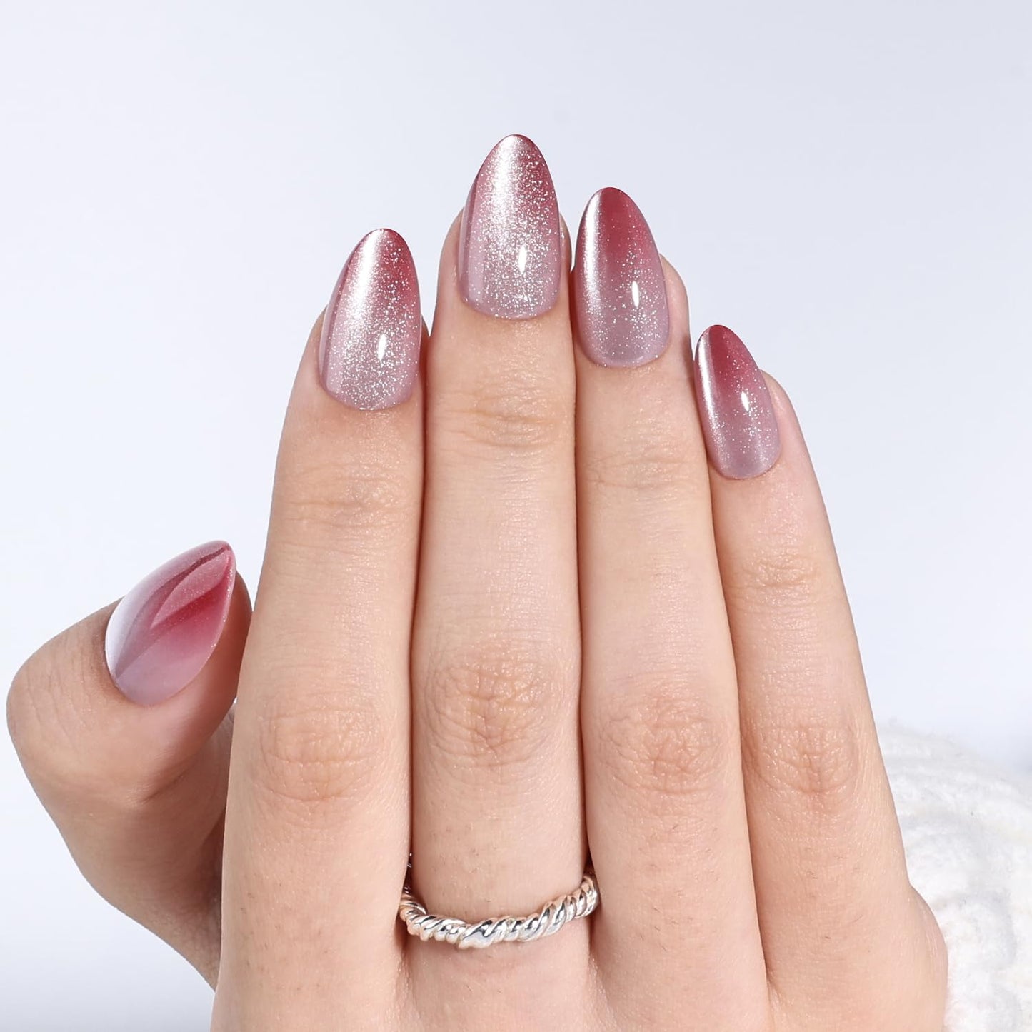 Glossy Red Press On Nails - Almond Shape Fake Nails with Glue | 32 PCS, 16 Sizes for Women