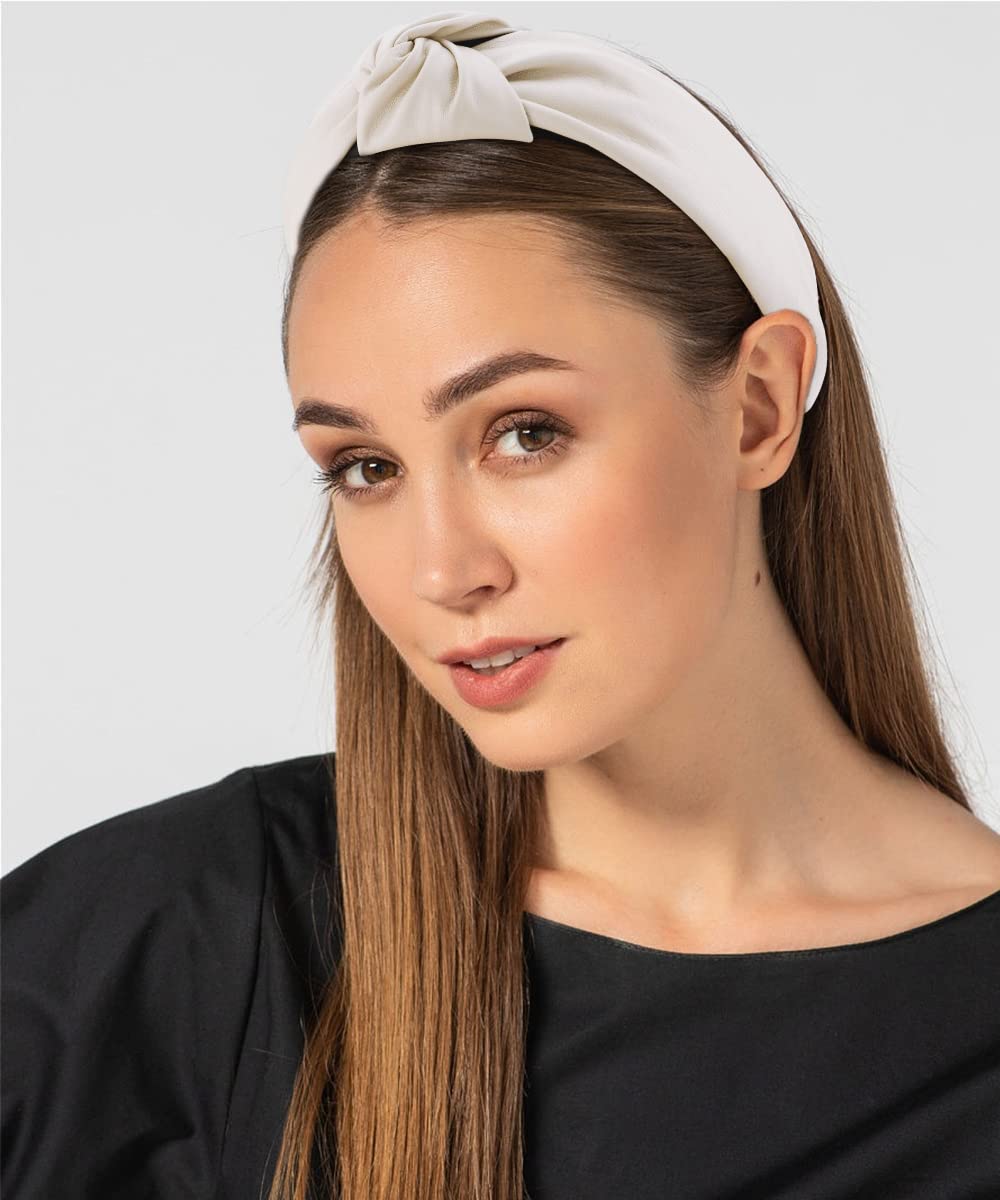 TOBATOBA Leather Headbands for Women, 4Pcs PU Leather Knotted Headband for Women, Top Knot Headband, Diademas Para Mujer De Moda, Neutral Cute Womens Fashion Headband, Hair Accessories for Women Girls