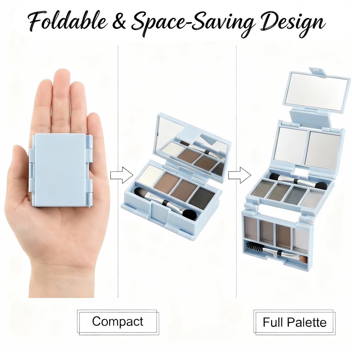 Foldable Magnetic Makeup Palette - DIY Eyeshadow Organizer Kit with Mirror | 3-Layer Portable Case, 20 Pans, 2 Brushes, Pink & Blue