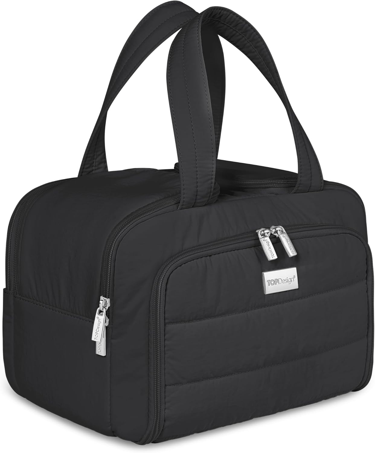 Travel Toiletry Bag for Women - Large Lightweight Puffer Makeup Organizer with Handle | Black