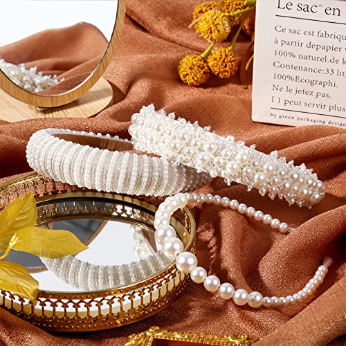 Hoteam 3 Pcs Pearl Headbands for Women - Bridal Hair Accessories