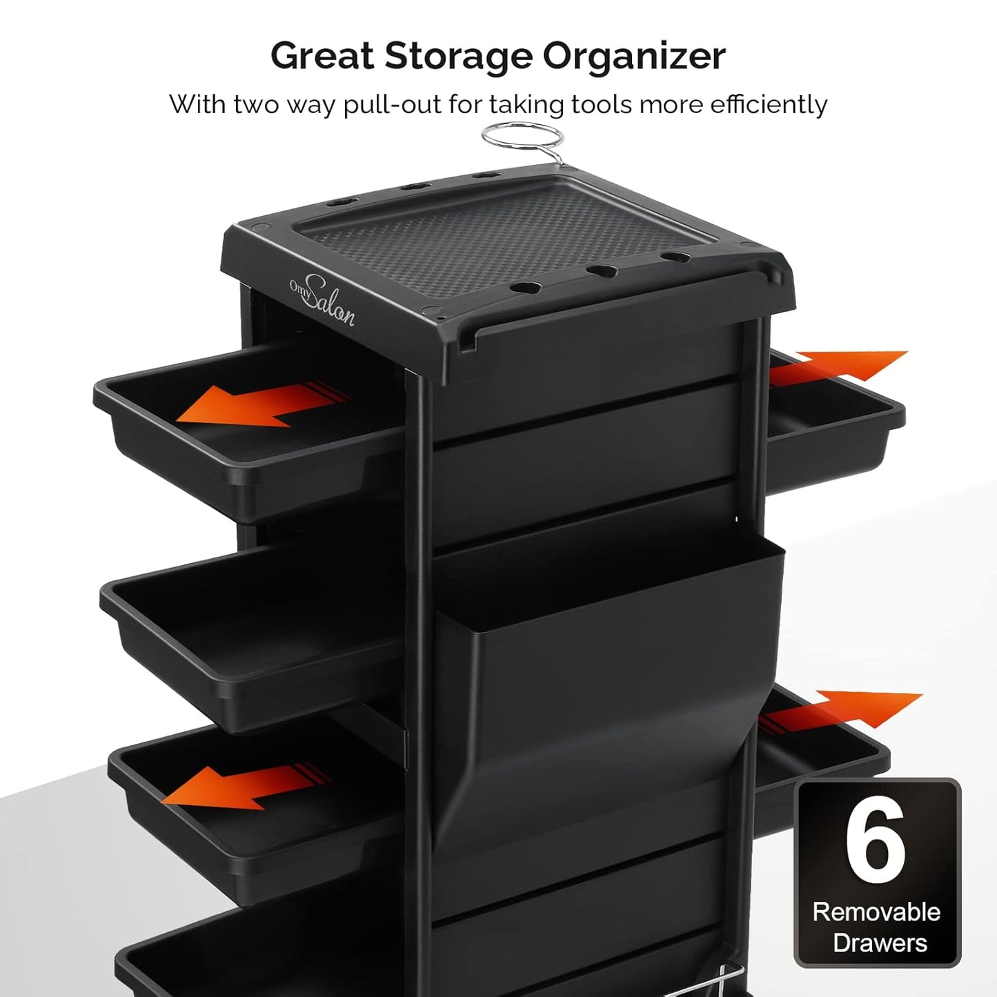 Salon Trolley with 6 Drawers & Dryer Holder - Rolling Hair Cart Organizer for Beauty Professionals | Mobile Storage Station