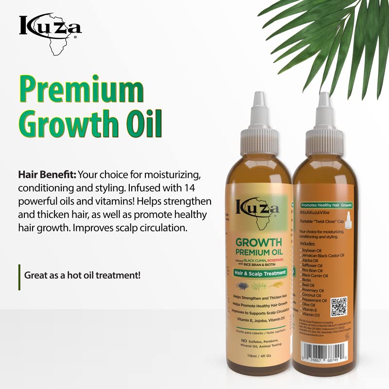Kuza Premium Growth Oil with Black Cumin & Rosemary 4oz - Pack of 2