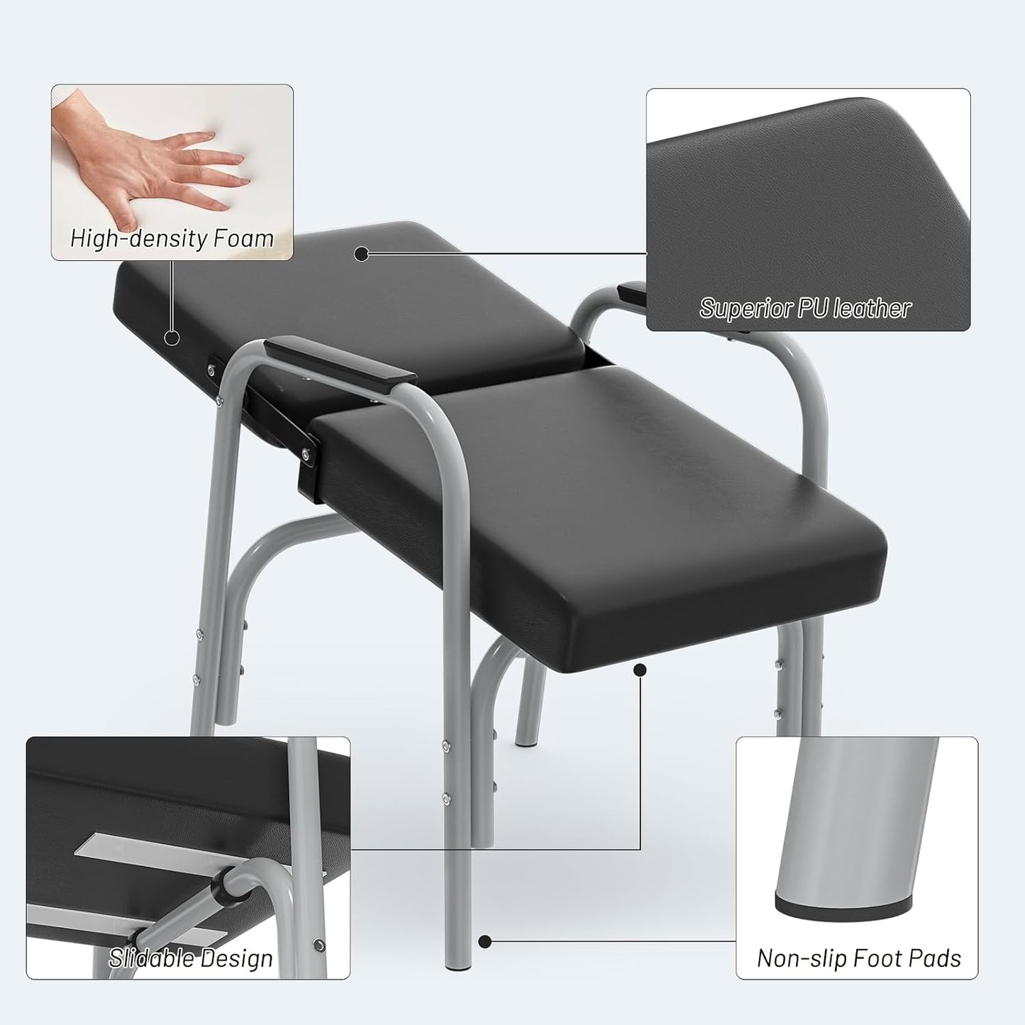 Auto-Recline Shampoo Chair - Portable Salon Chair with 300lbs Capacity & Tilted Backrest | Grey