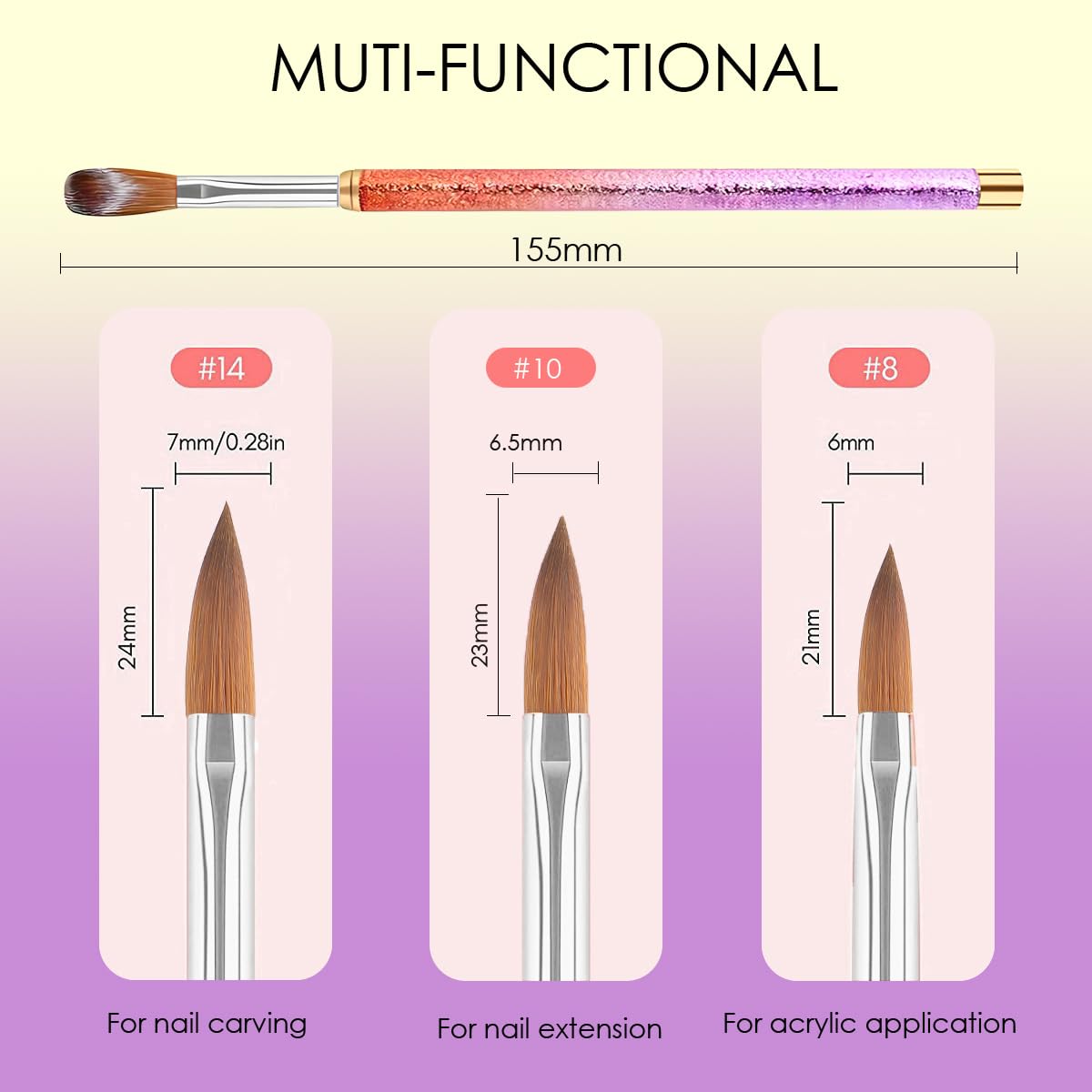 Nail Art Clean Up Brushes,3PCS Soft Cleaner Brush with Cute Fruit Design for Makeup Application, Flat/Oval/Fine Angled Gel Nail Brushes,Nail Art Tools for Cleaning Polish Mistakes on the Cuticles