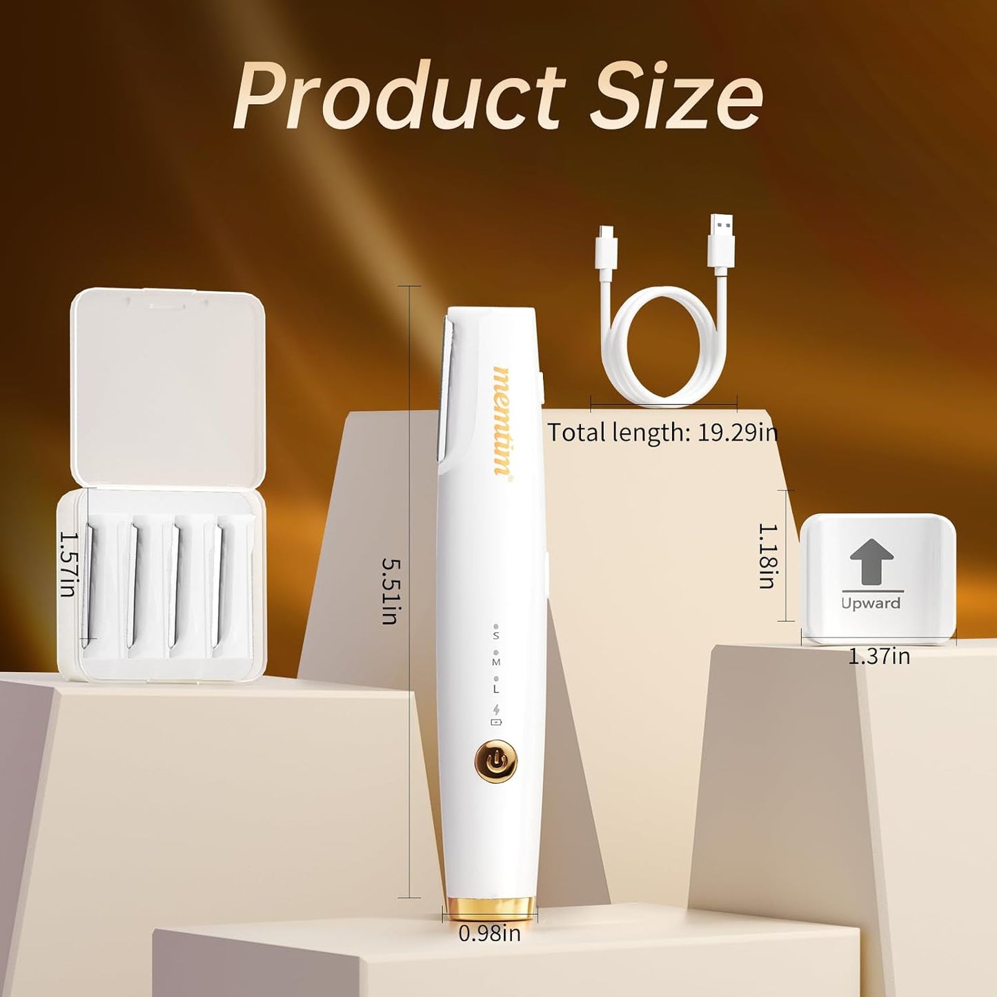 Sonic Dermaplane Facial Hair Remover - Rechargeable Face Razor with LED Light & 4 Blades | Gold