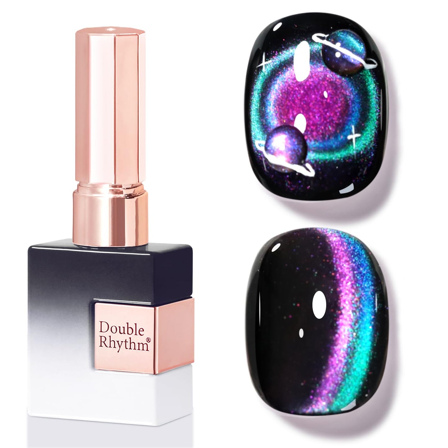 Double Rhythm 0.5 OZ Cat Eye Gel Polish with Magnet 15ML Holographic Glitter Shimmer Translucent Jelly Color Magnetic Nail Polish Salon DIY at Home (Blue Pink-MC1297)